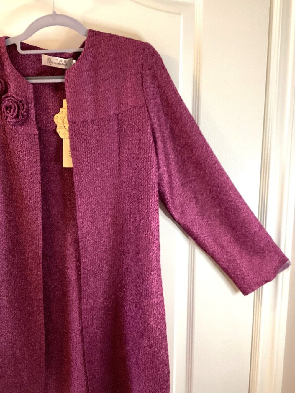 Women's Purple Open Lightweight Cardigan Textured Jacket Size M Eveningwear - Picture 4 of 9